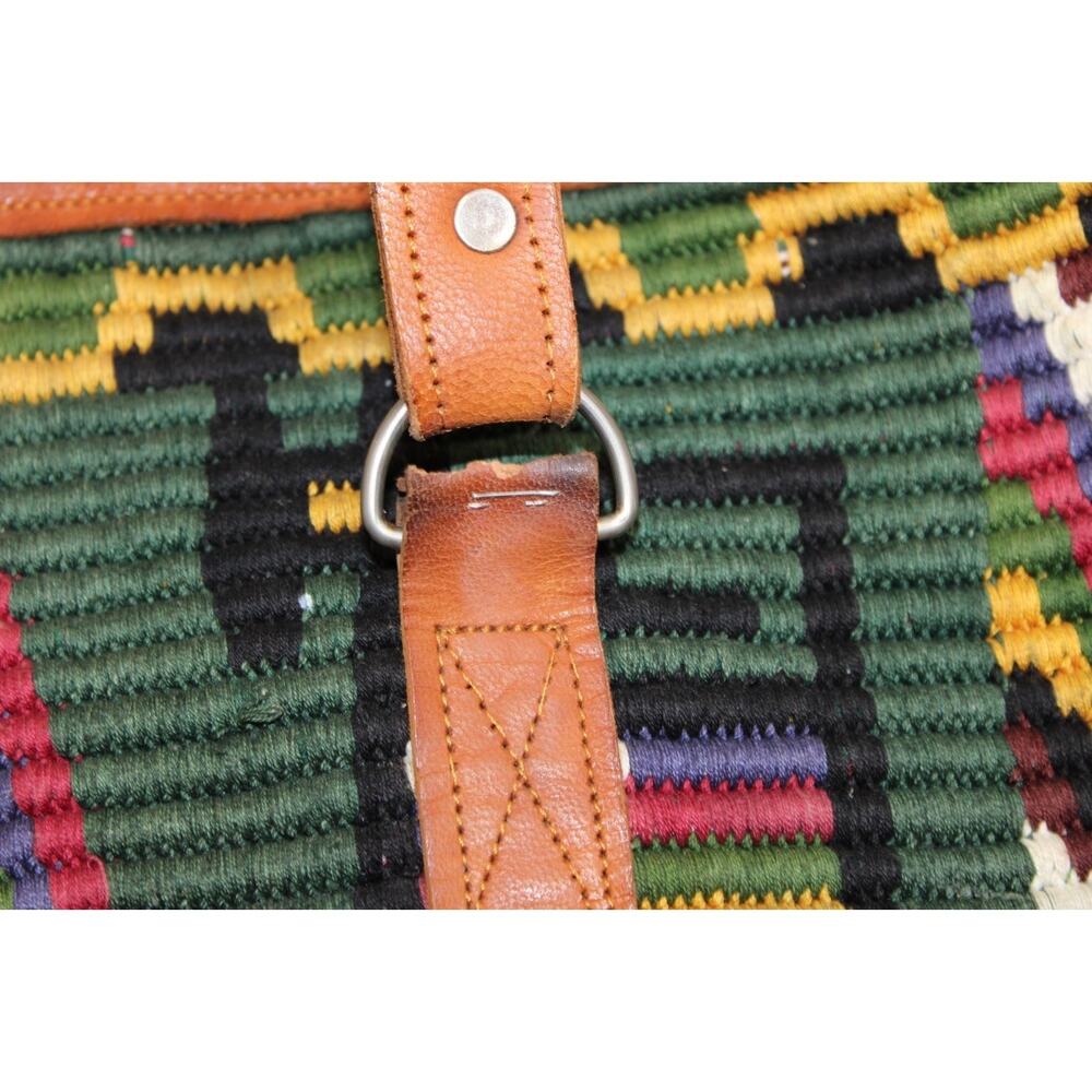 Vintage Handmade Woven Tote Bag Leather Trim Boho Guatemala Alpaca Wool Travel - Picture 6 of 14